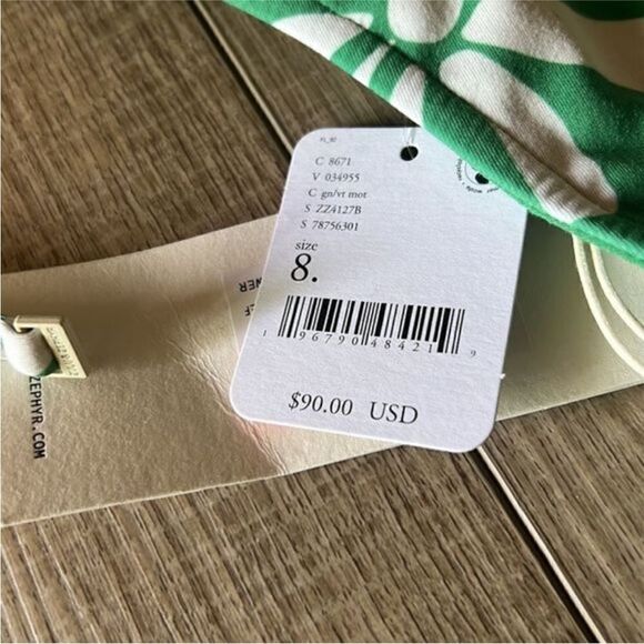 Free People x Zulu & Zephyr Green Flower String Bikini Bottoms Size 8 - Picture 4 of 7